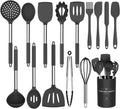 Silicone Cooking Utensil Set,  15Pcs Silicone Cooking Kitchen Utensils Set, Non-Stick - Best Kitchen Cookware with Stainless Steel Handle - Black Kitchen Utensils