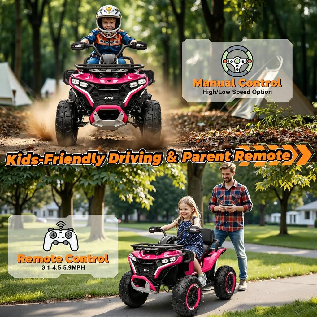 JOYRACER 24V 4WD Ride on ATV for Kids with Music, 800W with 2 XL Seater for Toddlers, EVA Tires Battery Powered Car, Remote Control, Knee Pad, Bluetooth, Toys Car for Big Kids, Perfect Gift for Boys and Girls Aged 3-8