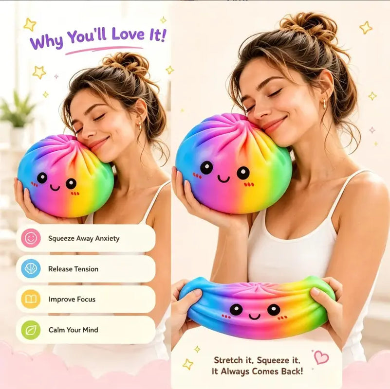 New Giant Glitter Rainbow Dumpling Squishy - 25Cm/15Cm Sizes, Foam Material, Ultra Soft Slow Rebound, Adorable Fidget Toy, Anxiety Relief Sensory Stress Reliever for Kids, Birthday Gift (No Box), Squishies, Fidget Toys