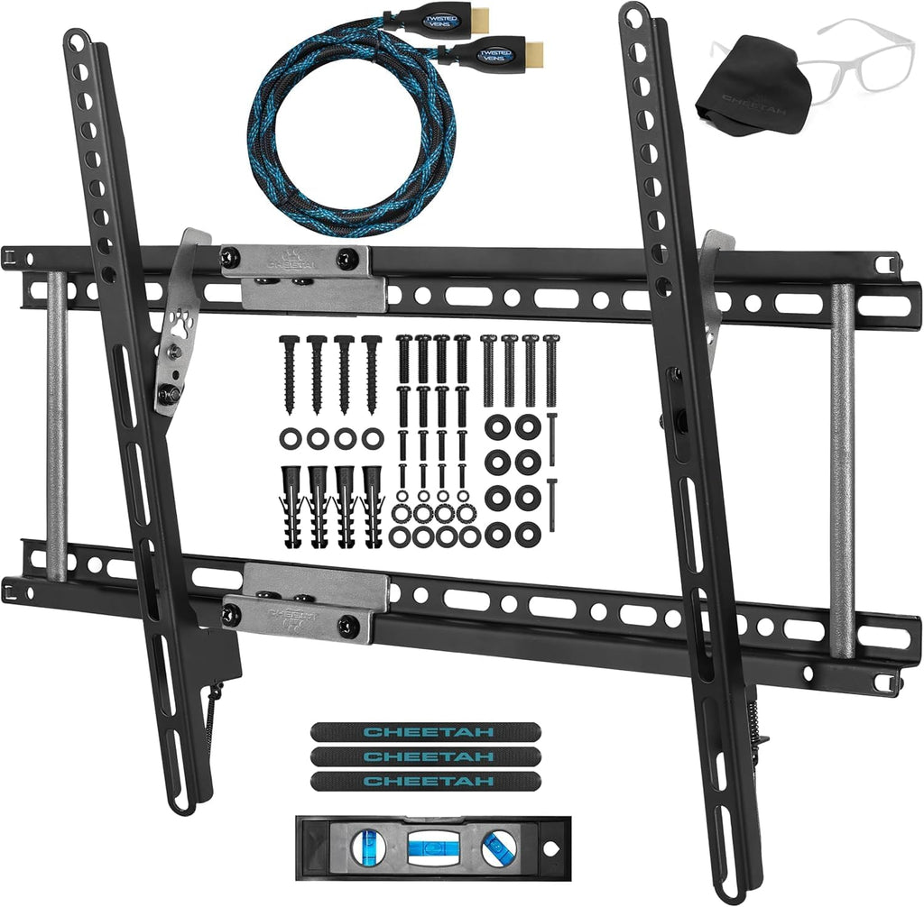 Tilt TV Mount Fits 32-86 Inch Tvs up to 165Lbs Max VESA 600X400Mm, with 10Ft HDMI Cable, Universal Flat Wall Mount Bracket, Fits 16-24" Studs, Ultra Low 1.3" Profile Adjusts to 15 Degree Tilt