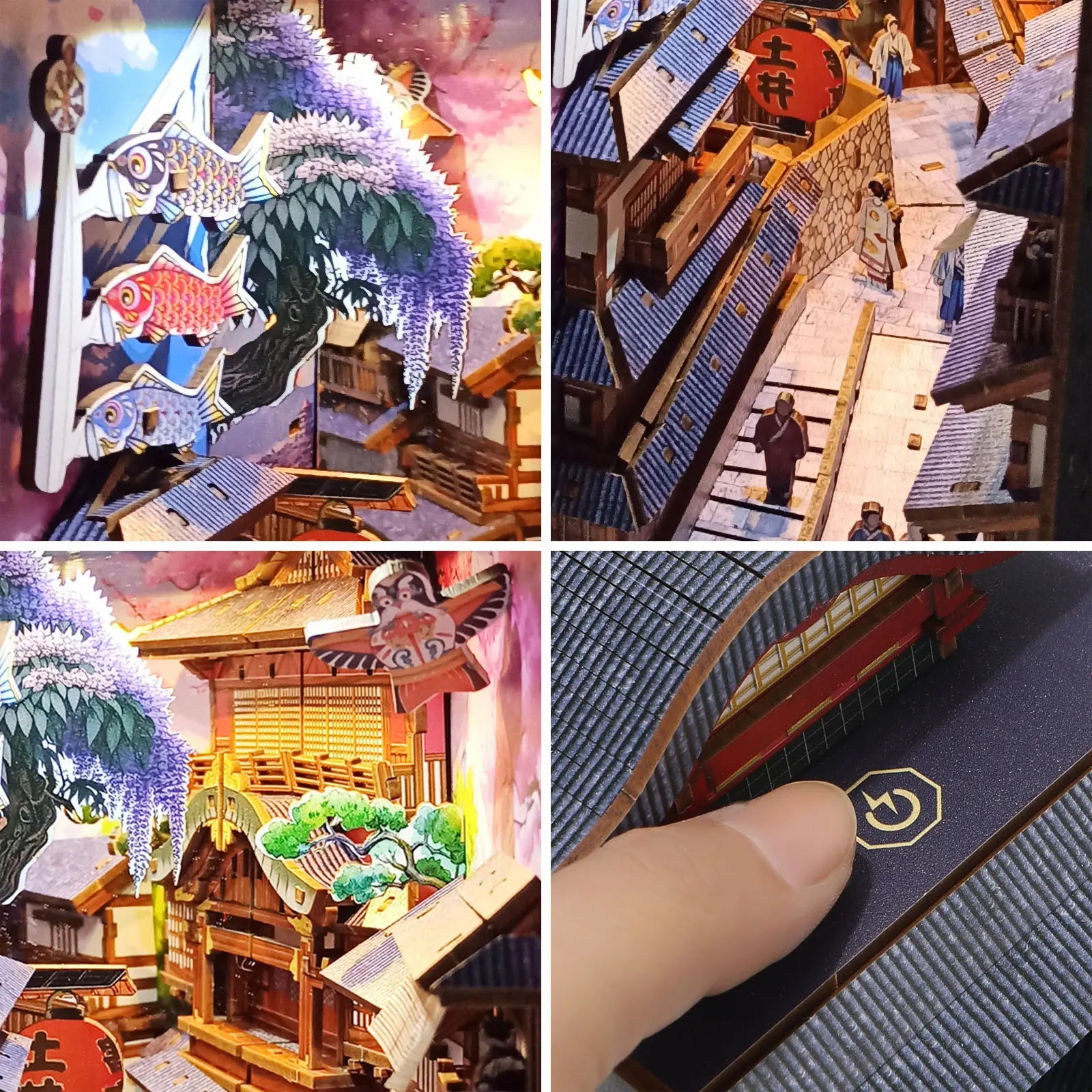 Edo Sakura Journey 3D Wooden Book Nook DIY Kit with LED Lights, High-Quality Pre-Cut Wooden Pieces, Cherry Blossom Bookshelf Insert & Bookend Decoration, Japanese-Inspired House Decor, Collectible for 12+ Years, Birthday Gift (Requires Batteries)