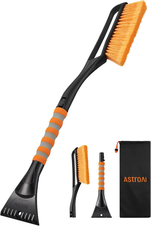 27" 2-In-1 Detachable Snow Brush & Ice Scrapers for Car Windshield | Snow Removers with No-Scratch Bristles, Ergonomic Handles & Easy Storage, Winter Accessories for Cars, Suvs, Trucks (Orange)