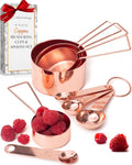 Copper Measuring Cups and Spoons Set, 8-Piece | Stainless Steel, Copper, 8-Piece Stackable Stainless Steel Metal Measuring Utensils, Copper / Rose Gold Kitchen Accessories