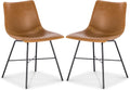 POLY & BARK Paxton Leather Dining Chairs – Set of 2 Modern Dining Room Chairs with Low Back – Faux Leather Upholstery and Matte Black Steel Base – Comfortable Seating for Stylish Interiors – Tan