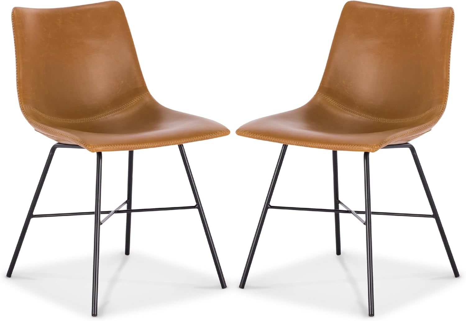 POLY & BARK Paxton Leather Dining Chairs – Set of 2 Modern Dining Room Chairs with Low Back – Faux Leather Upholstery and Matte Black Steel Base – Comfortable Seating for Stylish Interiors – Tan
