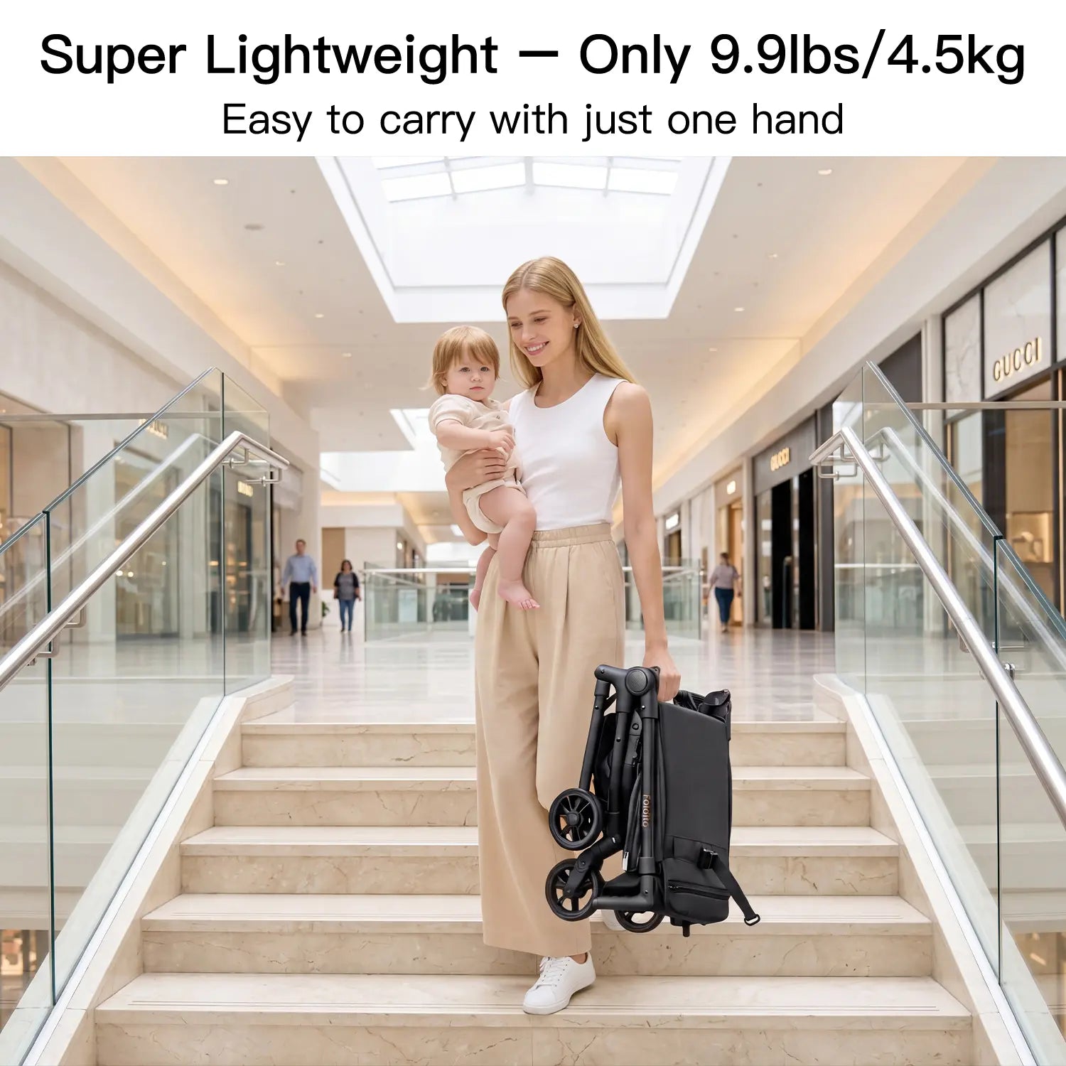 Gromast Cabin-Sized Travel Stroller for Airplane, Ultra Compact & Lightweight – Only 9.9 Lbs, Portable Infant Toddler Baby Stroller, W/Upf 50+ Canopy & Cup Holder