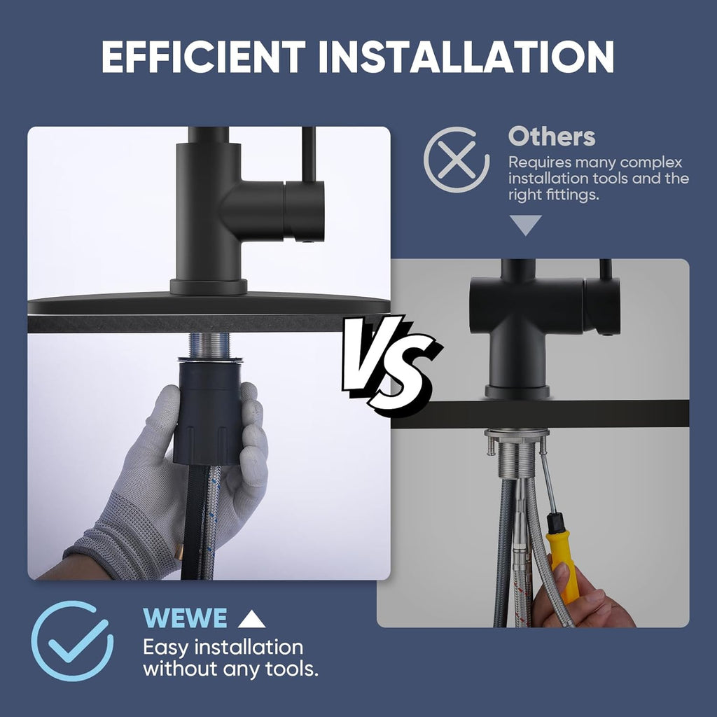 Pull-Down Kitchen Faucet, 2-Mode Sprayer, Matte Black, High Arc | 17-Inch Height, 360 Swivel, Deck Plate, SUS304, Fits 1- or 3-Hole Sinks, Ceramic Cartridge, Easy-Clean Nozzles
