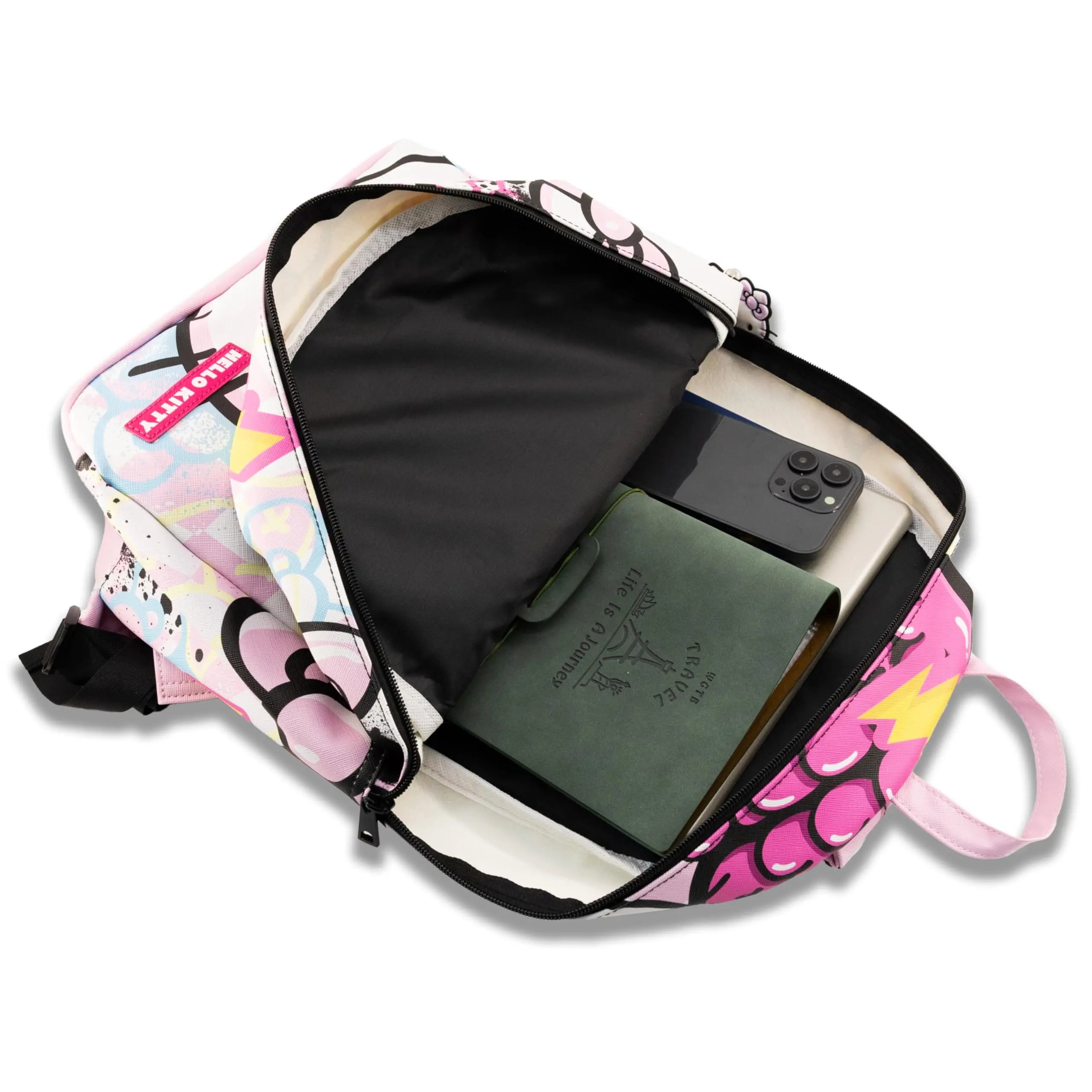 Fast Forward Stitch, Hello Kitty, Spongebob, and Miles Morales Backpack with Rubber Luggage Tag for Teens, Kawaii Backpack Pink Backpack, Backpacks for School, Cute Backpacks for School