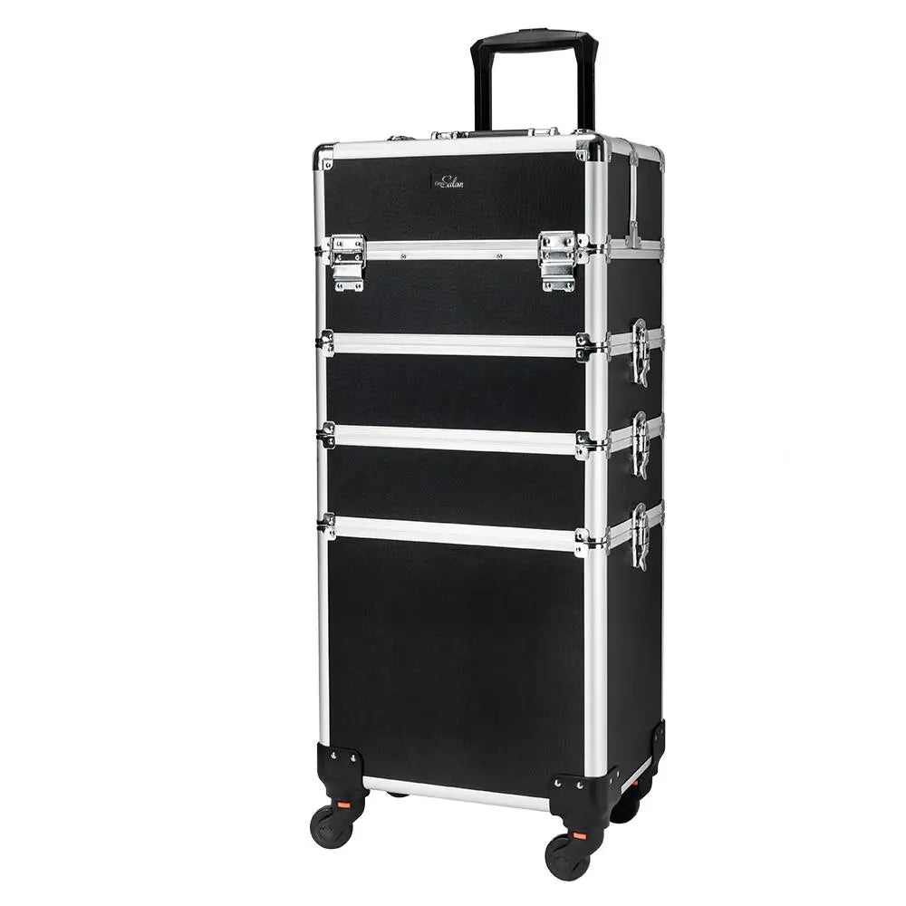 Omysalon 4-In-1 Rolling Makeup Train Case - Travel Cosmetic Bag, Makeup Storage Bag, Lift Handle, 4 Removable Lockable Wheels with Keys, Aluminum Trolley Organizer for Beauty Professionals, Ideal Xmas/New Year Gift