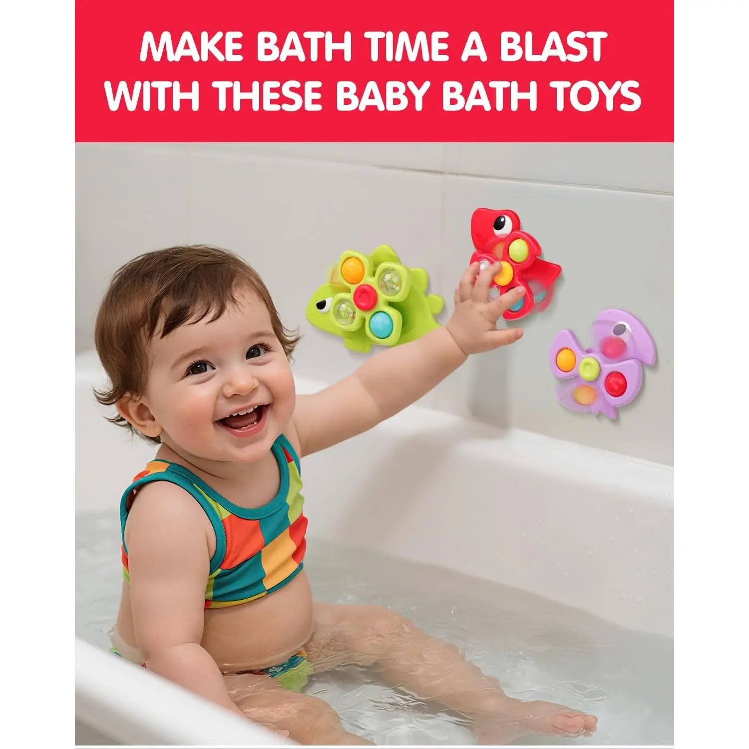 3PCS Dinosaur Suction Cup Toys for 1 Year Old Boys Girls | Sensory Baby Bath Toys for Toddlers 1-3 | Infant Travel & Window Toys | Birthdaybest-Selling Accessories