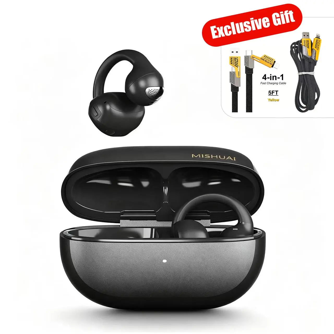 Bluetooth 6.0 Open-Ear Clip Wireless Earbuds - 720° Immersive Audio, Built-In Smart Assistance & Voice Control, Noise Cancellation, Lightweight All-Day Comfort, Wireless Invisibly Wearable Open-Ear Headphones for Music Listening, Sports, Listening to Musi