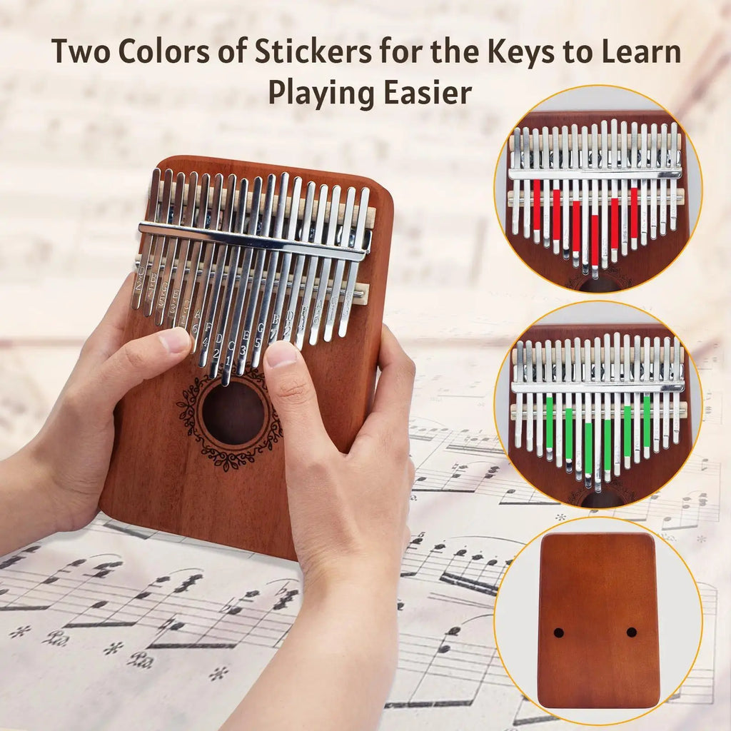 Kalimba Thumb Piano 17 Keys, Portable Mbira Finger Piano Gifts for Kids and Adults Beginners Wood,Summervibes
