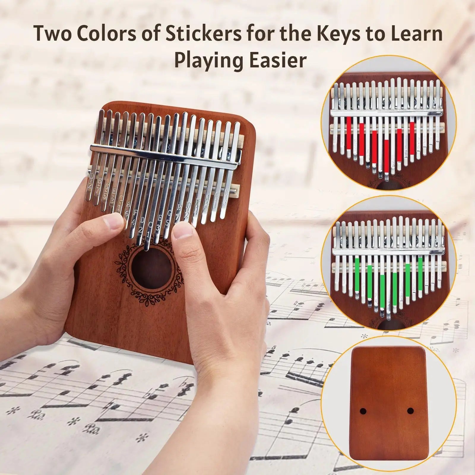 Kalimba Thumb Piano 17 Keys, Portable Mbira Finger Piano Gifts for Kids and Adults Beginners Wood,Summervibes