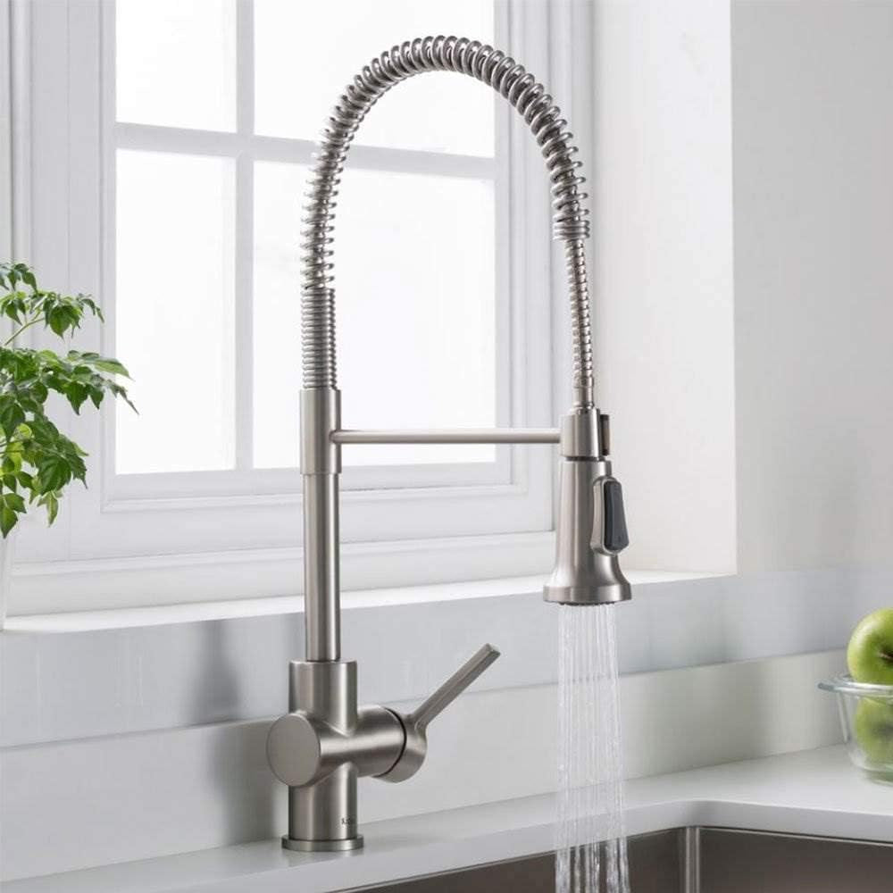 KRAUS Spot Free Stainless Steel Pre-Rinse Kitchen Faucet KPF-1690SFS | Heavy-Duty Open Coil Spring Spout, 3-Function with Pause Button, Docking Arm with Holder, Optional Deck Plate Included