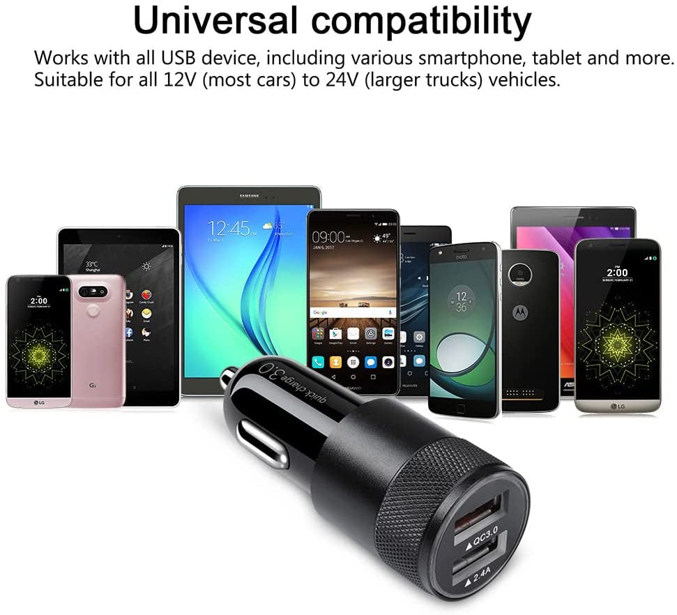 Fast Car Charger, Quick Charging 5.4A/30W Phone USB Adapter Rapid Plug | 2 Port Cigarette Lighter Auto Charger Flush Compatible Samsung, Tablet, Iphone, Ipad, LG, Automobile