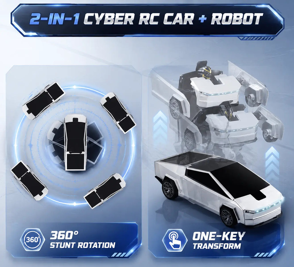 Cyber RC Transforming Car Toy, 4WD Drift Remote Control Truck with One-Button Automatic Transformation, 360° Spin & LED Lights, Futuristic Robot Vehicle Gift for Kids Tibibee Transform Easter Gift Set 4-7 8-12 High-Quality Ab Plastic Crawlers