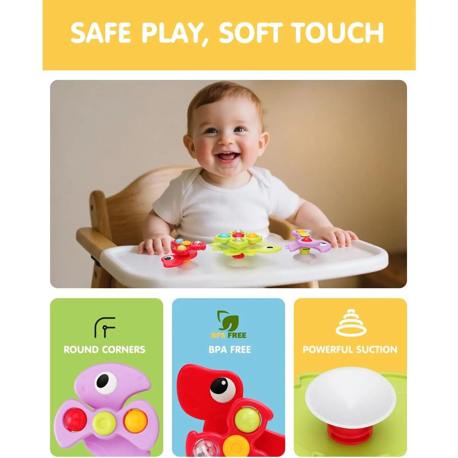 3PCS Dinosaur Suction Cup Toys for 1 Year Old Boys Girls | Sensory Baby Bath Toys for Toddlers 1-3 | Infant Travel & Window Toys | Birthdaybest-Selling Accessories