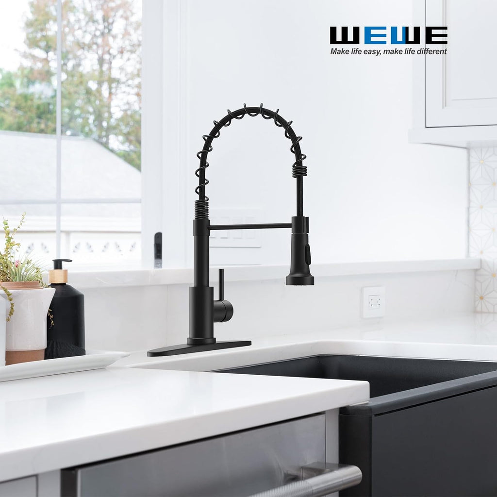 Pull-Down Kitchen Faucet, 2-Mode Sprayer, Matte Black, High Arc | 17-Inch Height, 360 Swivel, Deck Plate, SUS304, Fits 1- or 3-Hole Sinks, Ceramic Cartridge, Easy-Clean Nozzles