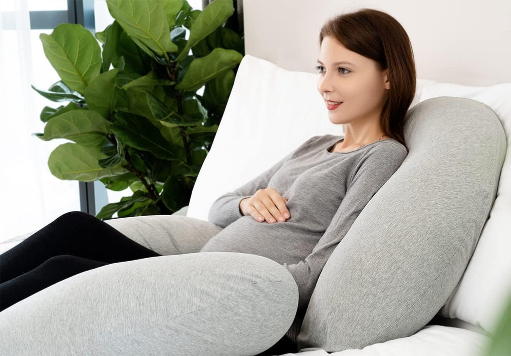 Pregnancy Pillow for Sleeping, Maternity Pillow with Jersey Cotton Cover,C Shaped Body Pillow for Pregnant (Natural Gray)