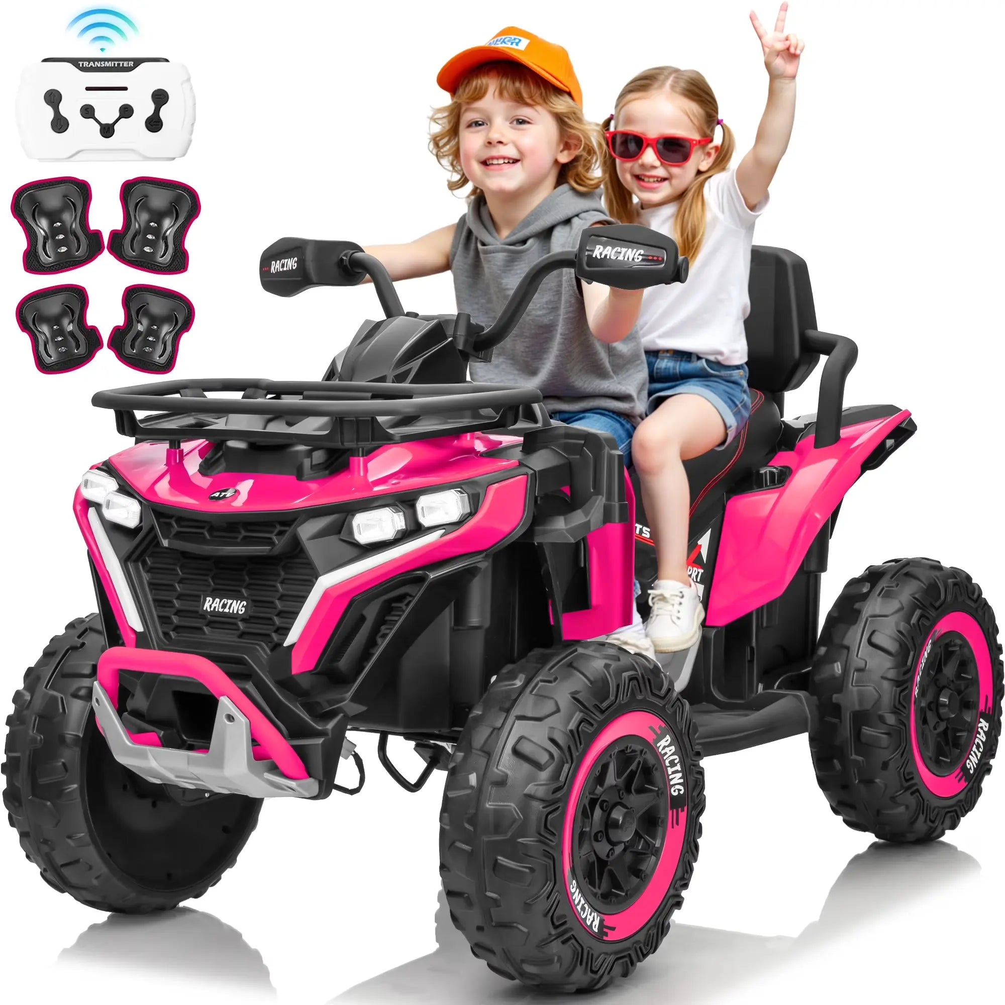 JOYRACER 24V 4WD Ride on ATV for Kids with Music, 800W with 2 XL Seater for Toddlers, EVA Tires Battery Powered Car, Remote Control, Knee Pad, Bluetooth, Toys Car for Big Kids, Perfect Gift for Boys and Girls Aged 3-8