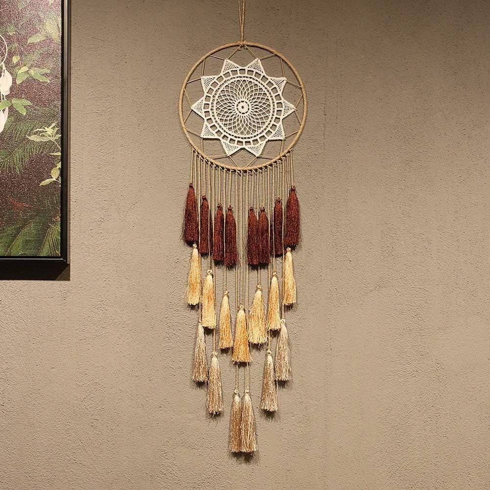 Macrame Dream Catcher Wall Hanging, Large Boho Room Decor | Handmade Tassel Feather Ornament, Natural Cotton, Modern Chic Living Room Nursery Art Decor, Blessing Gift for Women Girls