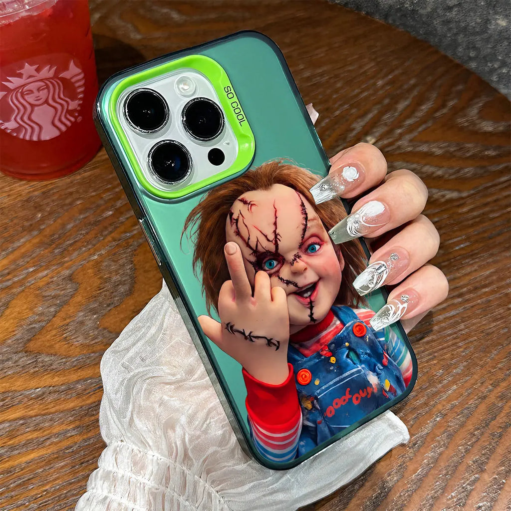 Chucky Creepy Gesture Pattern Shockproof Phone Case for Iphone 7 8 X XR 11 12 13 14 15 16 17 Pro Max plus AIR 17E Protecitved Cover, Halloween Horror Movie