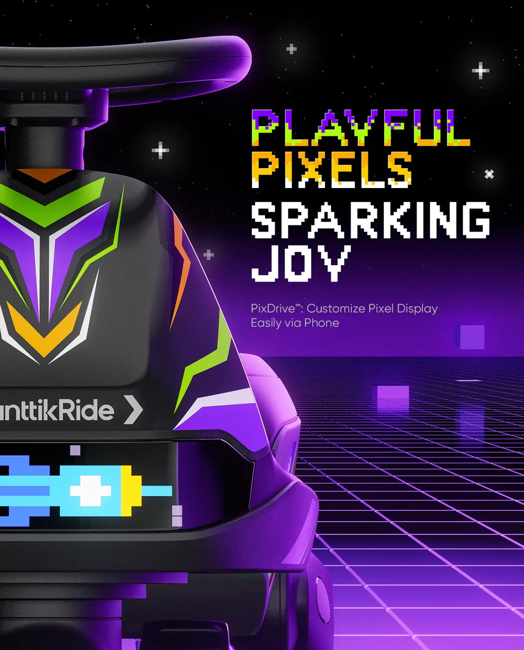 Fanttikride N10 Ultra+ Electric Wiggle Car, Pixel Headlight, App Control, Ultra-Quiet, USB-C Charging, Max 5 Mph, Kids Car with Bluetooth, Anti-Rollover, Pixdrive, for Ages 3+, 150 Lbs, Unisex, 12 Months, 360-Degree Flexible Steering Wheel