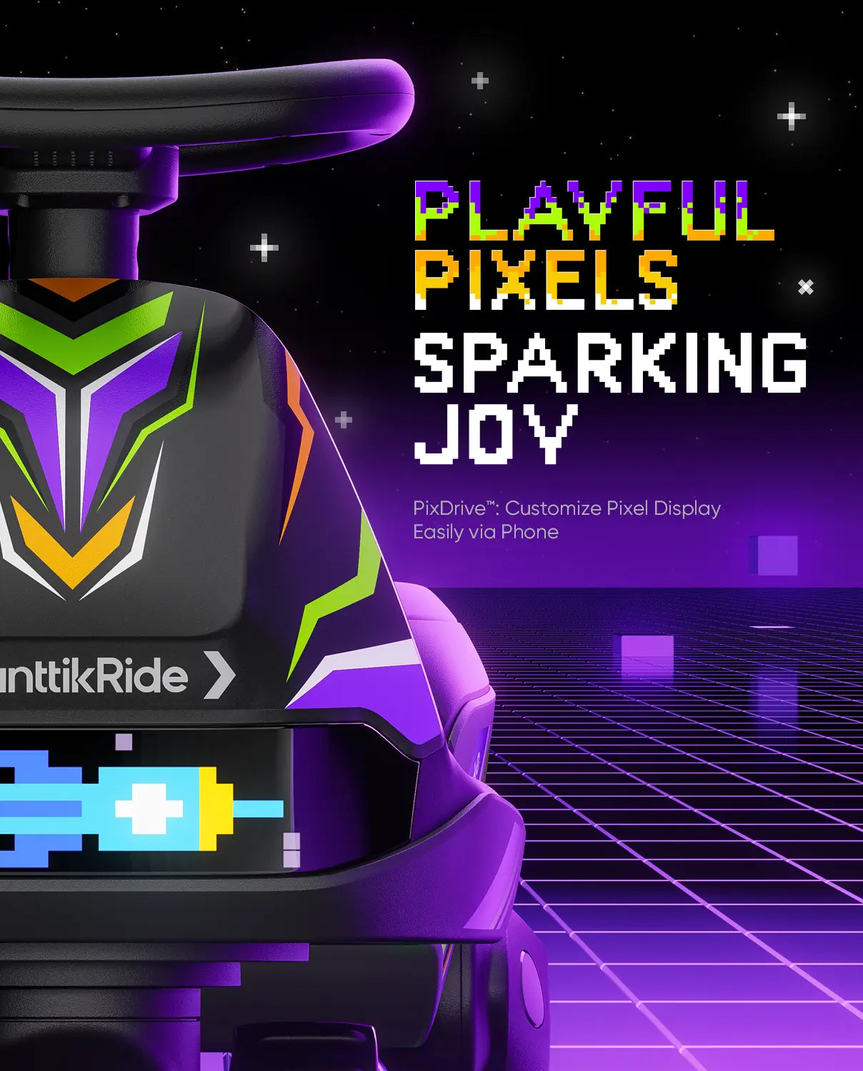 Fanttikride N10 Ultra+ Electric Wiggle Car, Pixel Headlight, App Control, Ultra-Quiet, USB-C Charging, Max 5 Mph, Kids Car with Bluetooth, Anti-Rollover, Pixdrive, for Ages 3+, 150 Lbs, Unisex, 12 Months, 360-Degree Flexible Steering Wheel