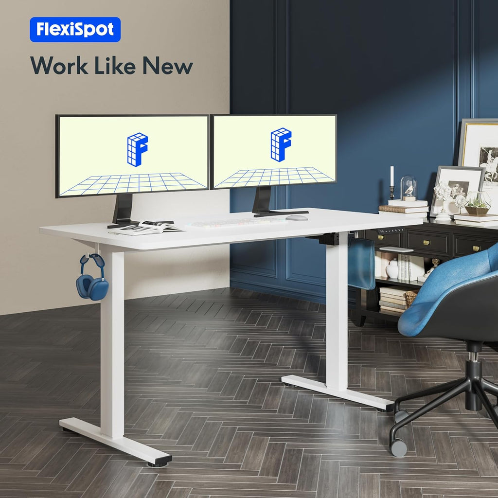 FLEXISPOT 48"X24" Electric Standing Desk, White | One-Piece Desktop, 1" Thick Top, Height Adjustable, Stable Steel Frame, Home Office & Multi-Monitor Setup