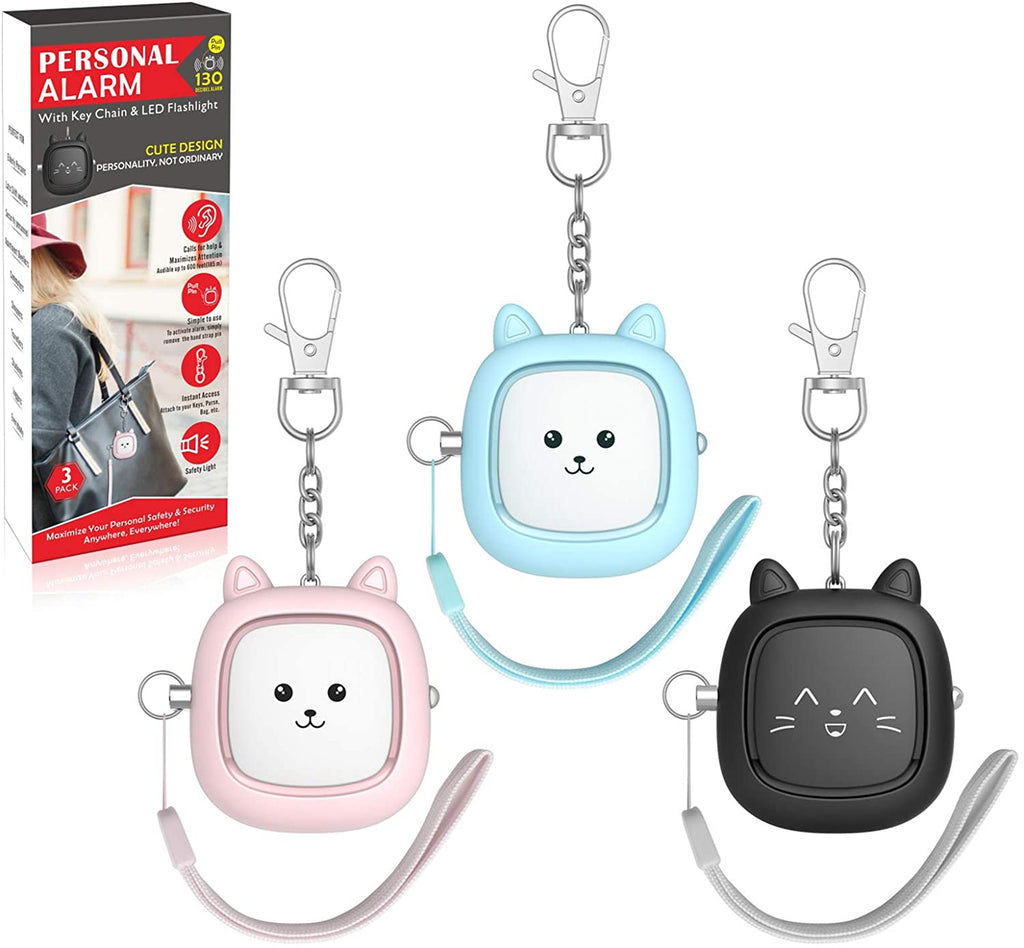 Personal Safety Alarm,  3 Pack Loud 130Db Siren Emergency Panic Alarm with LED Light, Easy Pull Pin Keychain Self-Defense Security Alarm for Women, Seniors, Kids