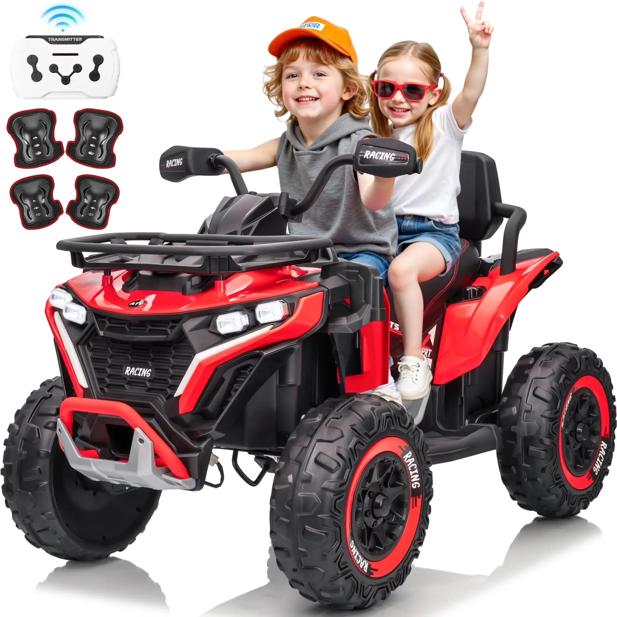 JOYRACER 24V 4WD Ride on ATV for Kids with Music, 800W with 2 XL Seater for Toddlers, EVA Tires Battery Powered Car, Remote Control, Knee Pad, Bluetooth, Toys Car for Big Kids, Perfect Gift for Boys and Girls Aged 3-8