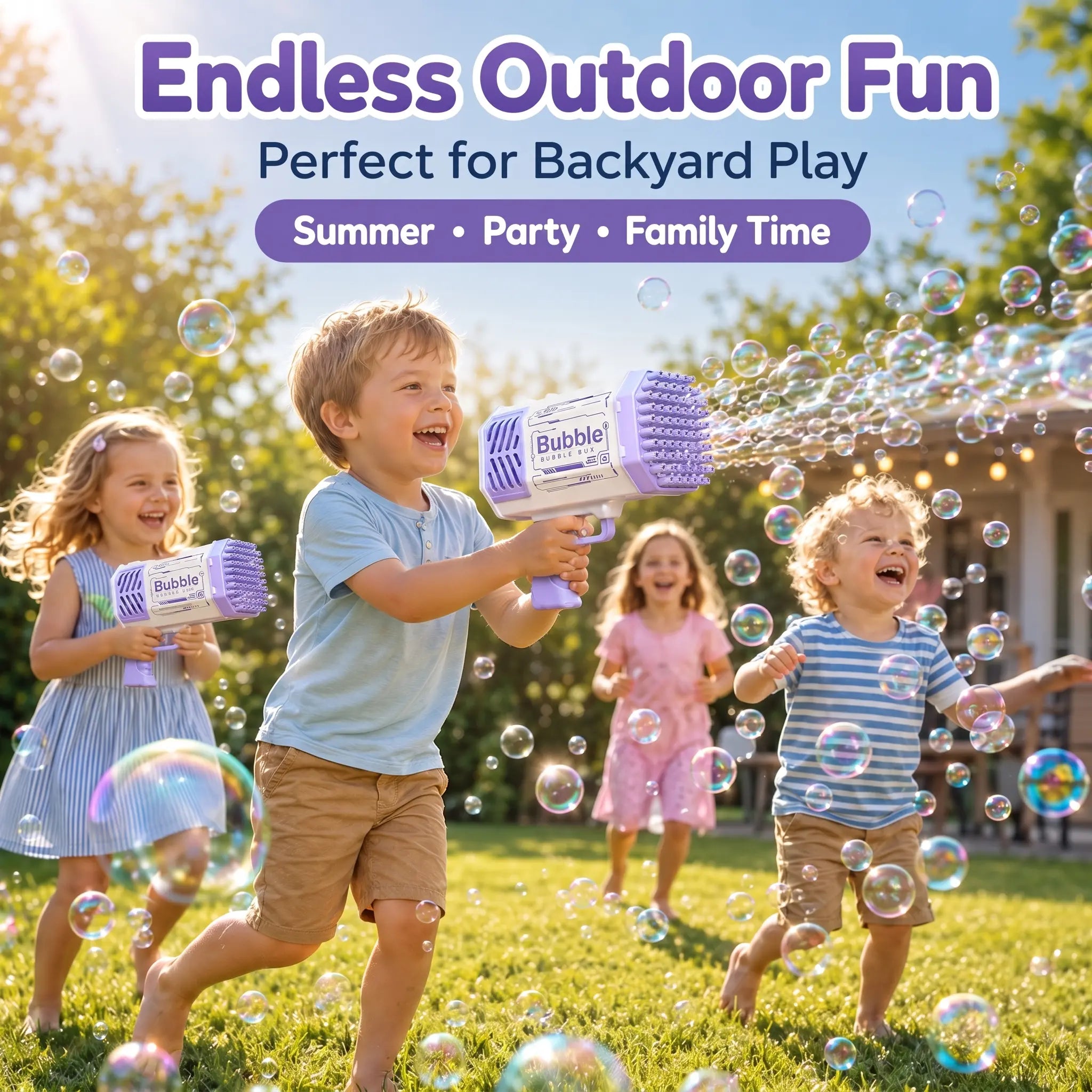 Unisex Handheld Automatic Bubble Machine Gun Toy - No Batteries Required, 4+ Yrs Kids Cool Toys, Bubble Maker for Summer Beach Birthday Gatherings