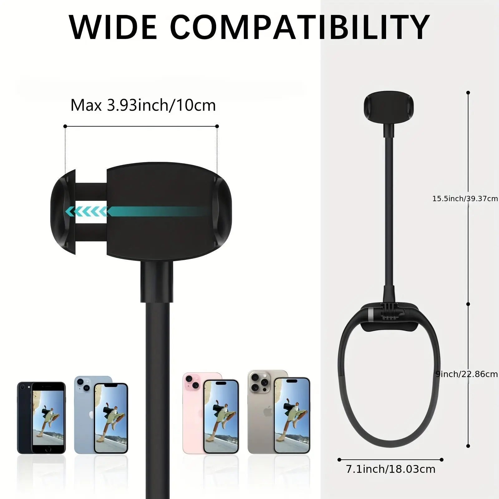 Silicone Neck Phone Holder, Hands-Free Adjustable Flexible Gooseneck Phone Mount, Video Recording Bracket for 4.7-6.7 Inch Phones, Cellphone Selfie Tripod, Portable, Selfie Stand Mount, Selfie Accessories