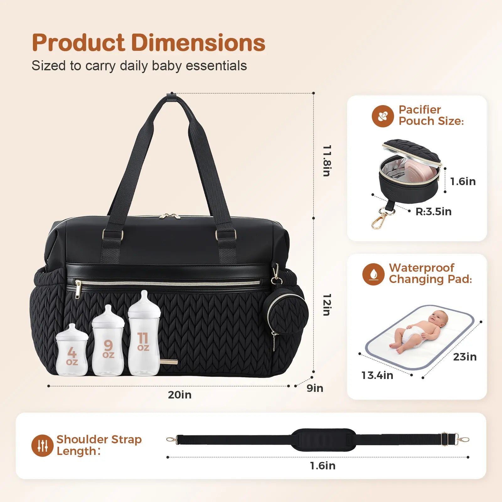 Lekesky Diaper Bag Tote for Mom, 37L Large Diaper Tote Bag, Baby Hospital Bag for Women Labor Delivery, Travel Diaper Bag with Changing Pad, Pacifier Case, Insulated Pockets, Luggage Sleeve