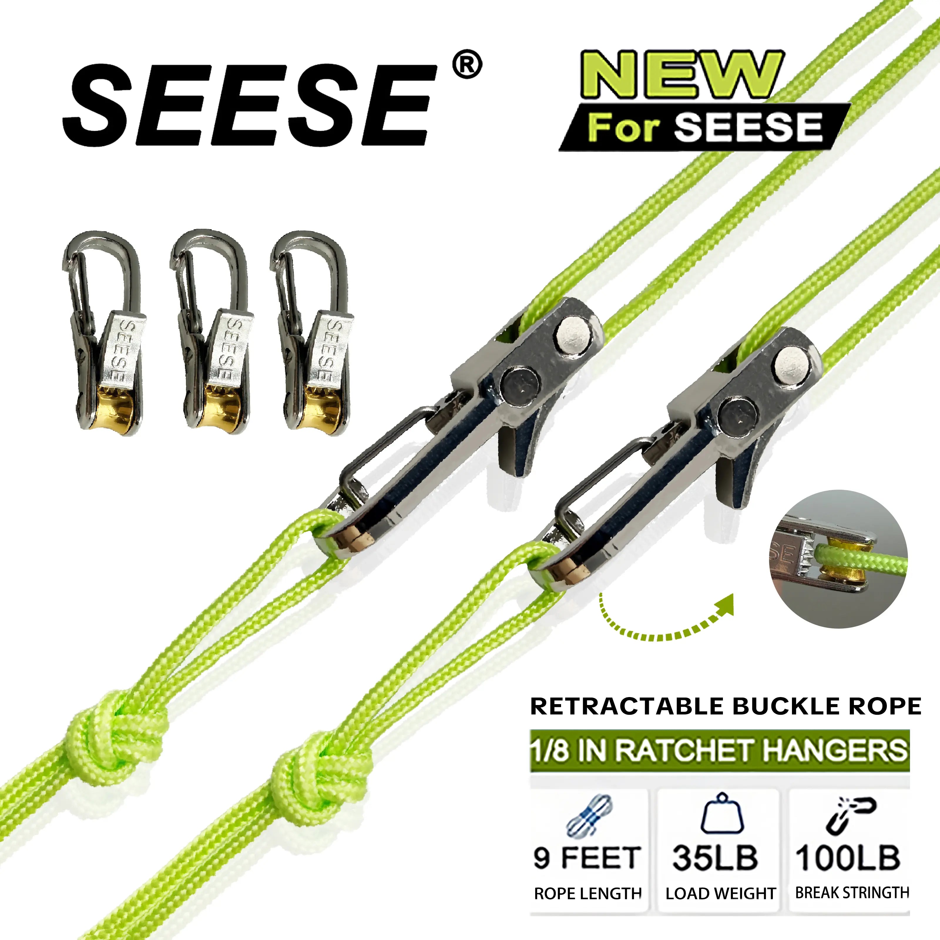 SEESE Retractable Buckle Rope-Adjustable Ropes 2026 New Rope Roller with Accessory Cord - Easy Secure Tie down for Outdoor,Camping, Marine Rope,And Boating Guy Lines ,Tools Gadgets,Truck Stuff ,Car Essentials