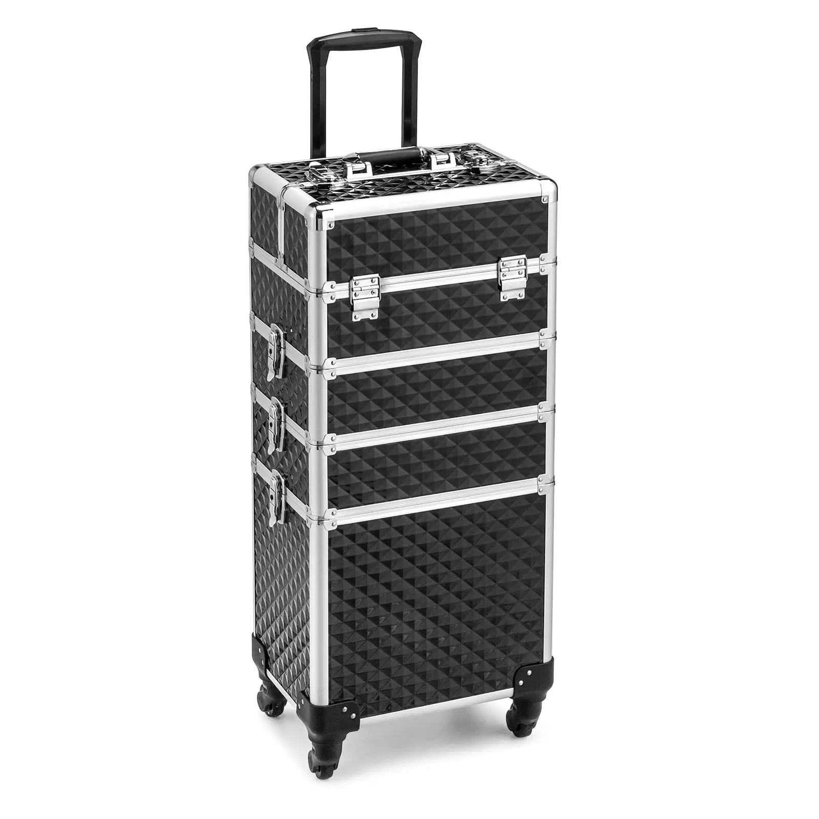 Omysalon 4-In-1 Rolling Makeup Train Case - Travel Cosmetic Bag, Makeup Storage Bag, Lift Handle, 4 Removable Lockable Wheels with Keys, Aluminum Trolley Organizer for Beauty Professionals, Ideal Xmas/New Year Gift