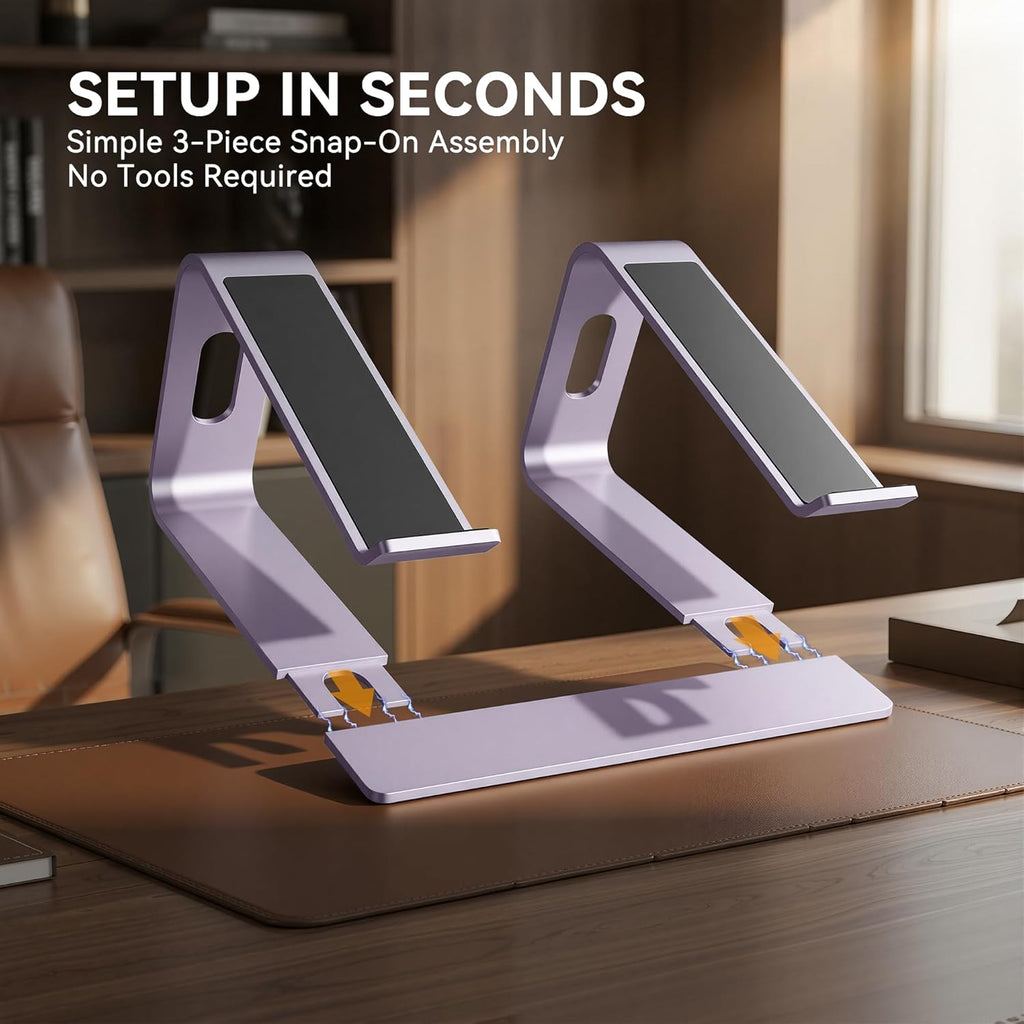 Laptop Stand, Aluminum Computer Riser, Ergonomic Laptops Elevator for Desk, Metal Holder Compatible with 10 to 15.6 Inches Notebook Computer, Purple