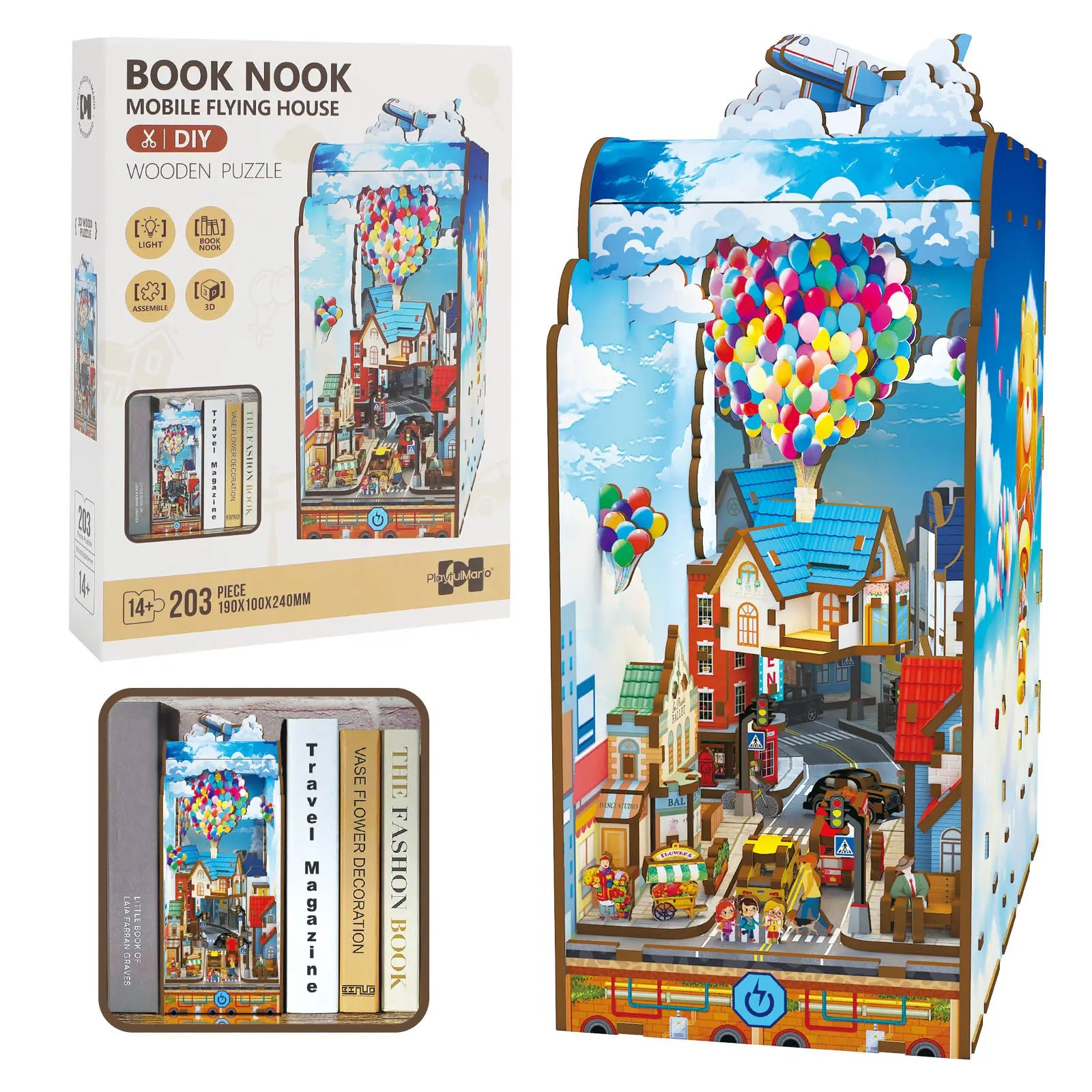 Edo Sakura Journey 3D Wooden Book Nook DIY Kit with LED Lights, High-Quality Pre-Cut Wooden Pieces, Cherry Blossom Bookshelf Insert & Bookend Decoration, Japanese-Inspired House Decor, Collectible for 12+ Years, Birthday Gift (Requires Batteries)
