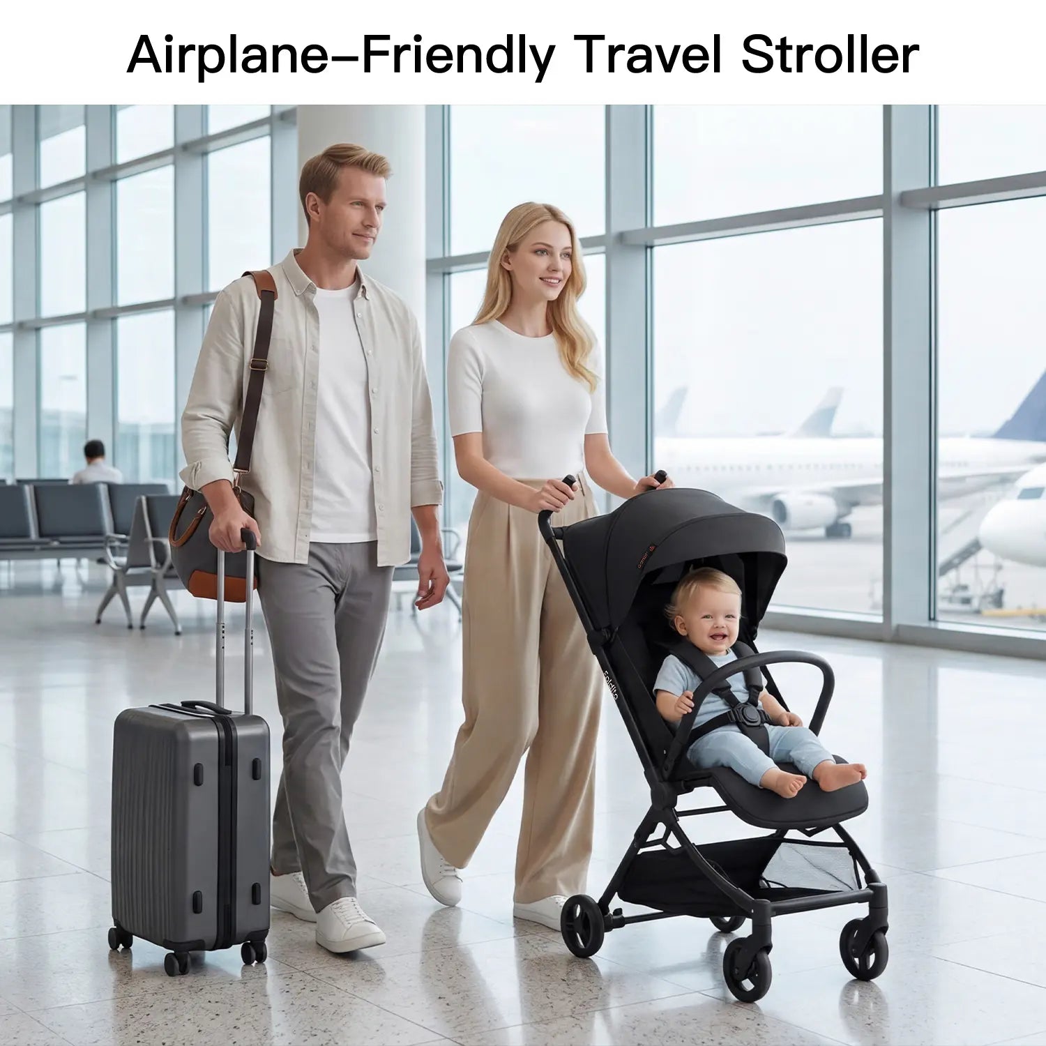 Gromast Cabin-Sized Travel Stroller for Airplane, Ultra Compact & Lightweight – Only 9.9 Lbs, Portable Infant Toddler Baby Stroller, W/Upf 50+ Canopy & Cup Holder