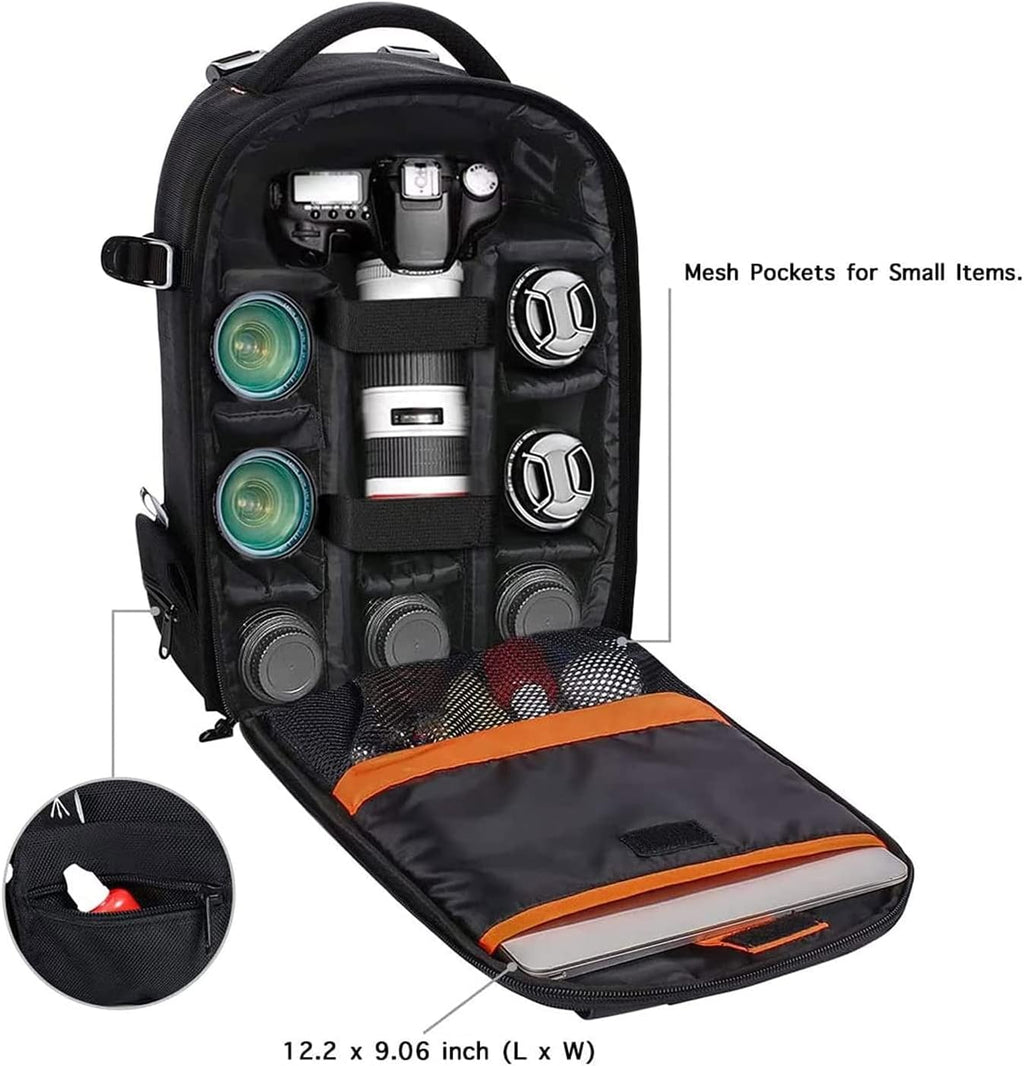 Camera Backpack,Photography Backpack Padded Camera Bag, Black | Dslr/Slr/Mirrorless Shockproof Camera Bag with Customized Modular Inserts&Tripod Holder Compatible with Canon,Nikon,Sony