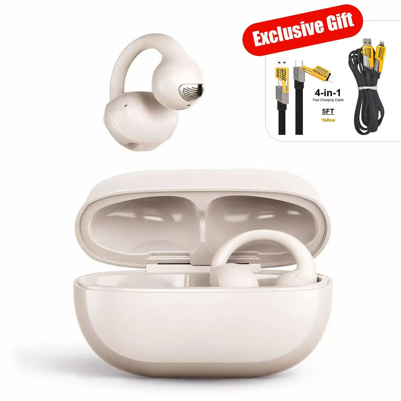 Bluetooth 6.0 Open-Ear Clip Wireless Earbuds - 720° Immersive Audio, Built-In Smart Assistance & Voice Control, Noise Cancellation, Lightweight All-Day Comfort, Wireless Invisibly Wearable Open-Ear Headphones for Music Listening, Sports, Listening to Musi