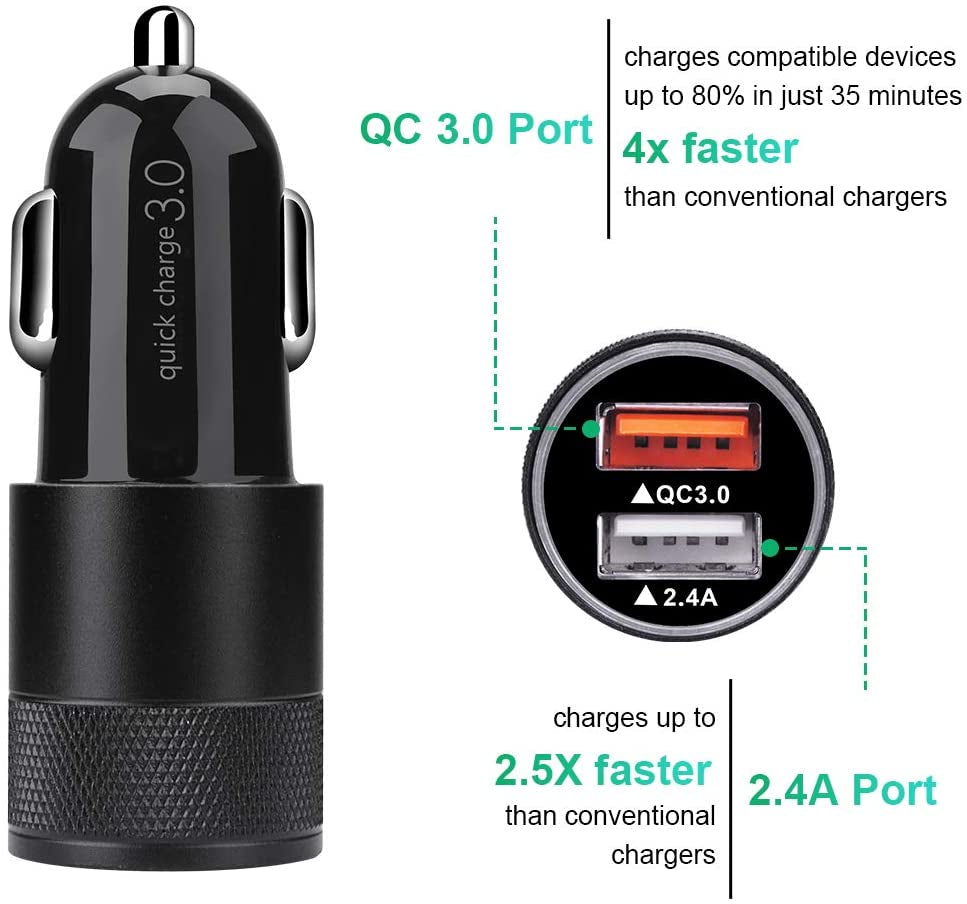Fast Car Charger, Quick Charging 5.4A/30W Phone USB Adapter Rapid Plug | 2 Port Cigarette Lighter Auto Charger Flush Compatible Samsung, Tablet, Iphone, Ipad, LG, Automobile