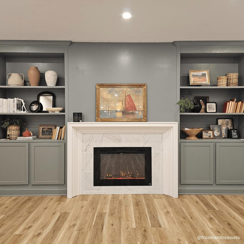 Smart Electric Fireplace-The Forte 40" Recessed Mounted-30 Realistic Ember Color/Flame Options-1,500W Heater W/Thermostat-Black-Log & Crystal Hearth Options-Alexa/Wifi Enabled
