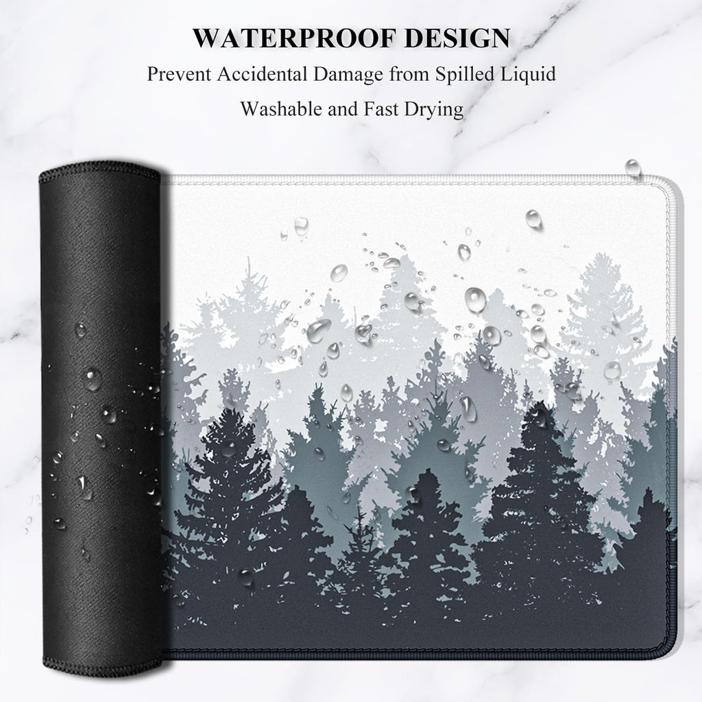 Desk Mouse Pad, Oversized Forest Desk Mat 35.4 X 15.7 Inch, Extended Long Gaming Mousepad Non-Slip Rubber Base Stitched Edges XXL Ultra Large Thin Full Desk Pad for PC Laptop Gaming Work