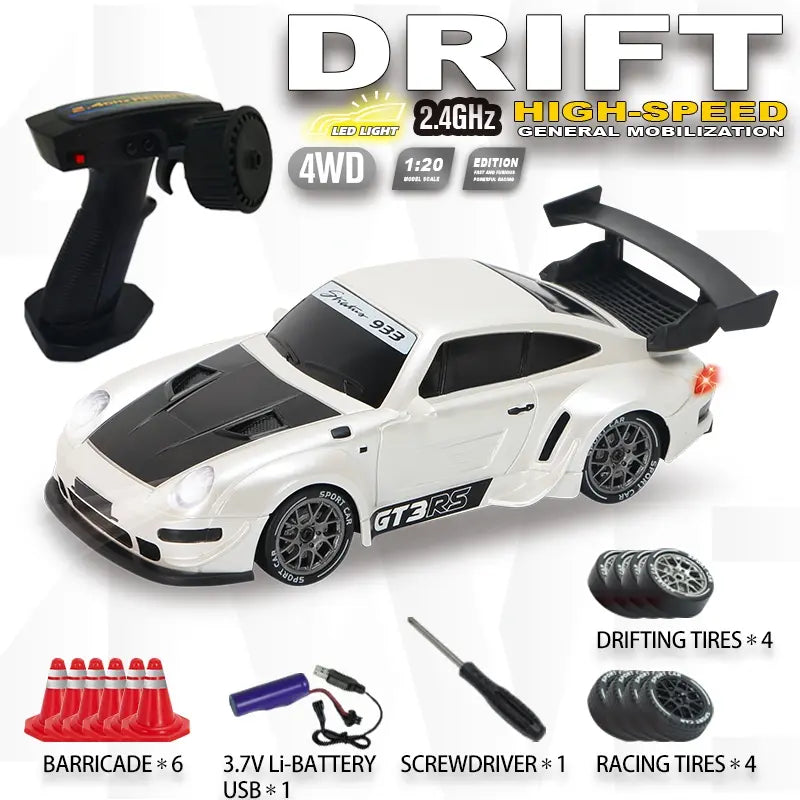 UDROLL 1:20 Scale 4WD RC Drift Car with LED Lights - 2.4Ghz High Speed Remote Control Widebody Sports Racing Car, Fast Rc Car, Toy
