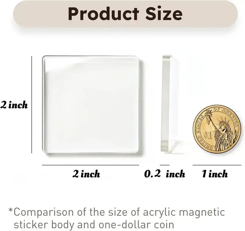20 Pack Clear Acrylic DIY Fridge Magnets Set with Adhesive Backing - Square Magnetic Photo Frames for Crafts, Custom Photocard Holder for Kitchen, Classroom, Office（2"X2"X0.16"）