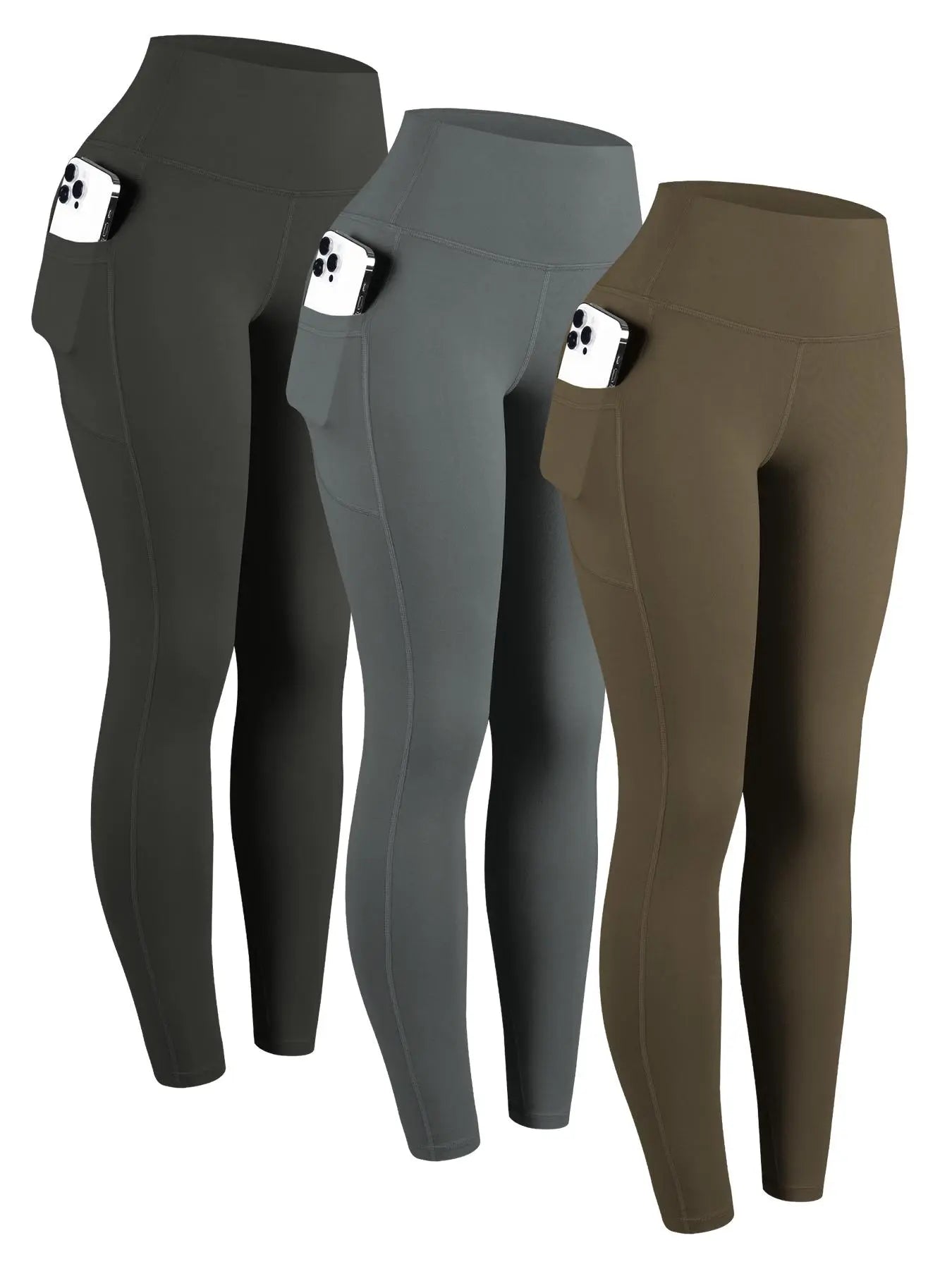 Women'S Solid High Waist Pocket Sports Leggings, Sporty Comfy Breathable Skinny Pants for Yoga Gym Workout, Ladies Sportswear for All Seasons