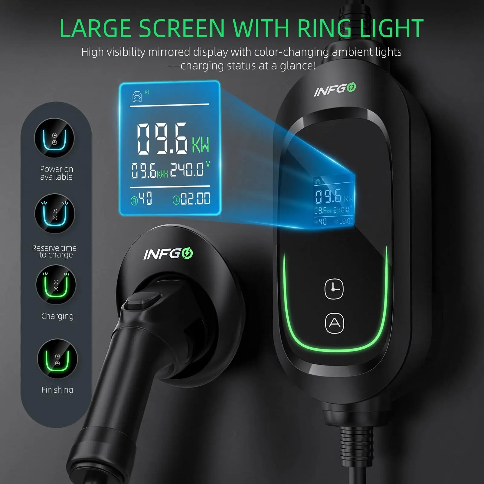 Portable Level 2 EV Charger - 40Amp Car Gadgets, 240V 9.6Kw High Efficiency Heavy Duty Fastcharging Vehicle Battery Charger, Adjustable Current, Timing Delay, NEMA 14-50 Plug, 25FT Cable for J1772 Bevs/Phevs