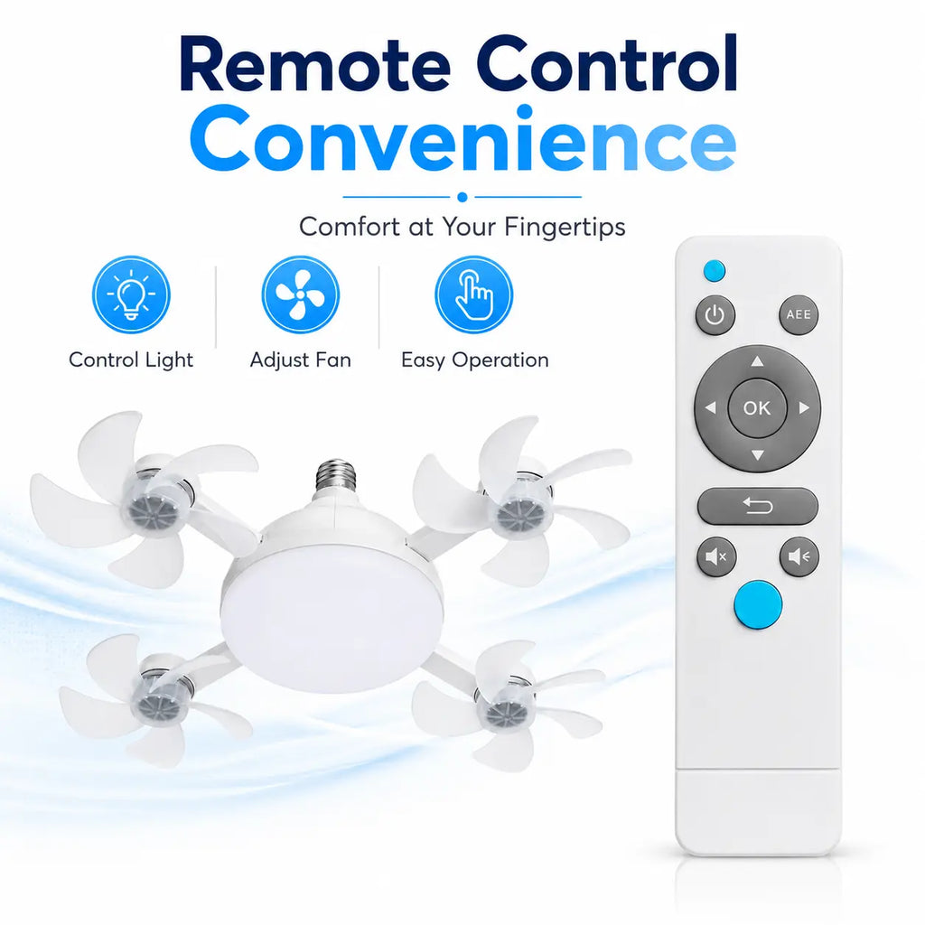 Screw in Ceiling Fan Light with Remote Control 19.7 Inch Foldable LED Socket Fan Light E26 Medium Base Ceiling Fan with 4 Fan Blades Quiet Airflow Bright Lighting Easy Installation for Bedroom Kitchen Garage Office and Dorm