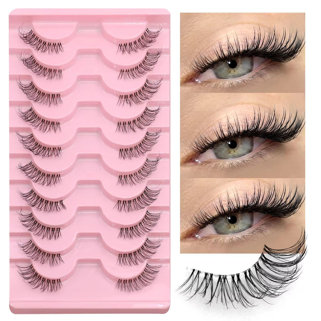 GROINNEYA Half Lashes Half Lashes Soft Natural Clear Band Lashes Natural Look Faux Mink Wispy Mink Eyelashes Extension Makeup